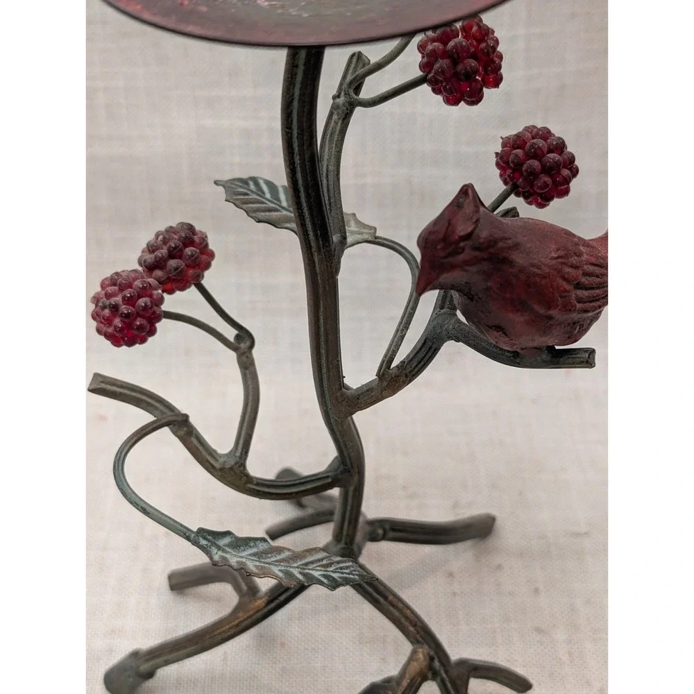 Metal Bird Leaves & Berries Candlestick Holder 10